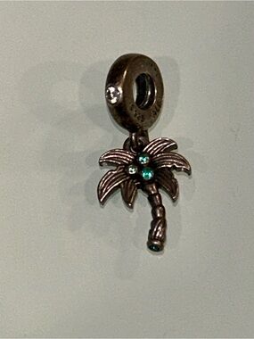 Pandora Bronze Palm Tree Charm with Green Crystals